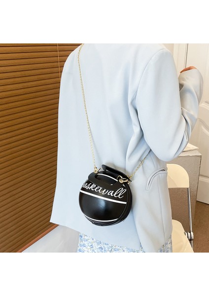 Kahverengi Basketbol Omuz Crossbody Çanta Kadın Zincir Tote Pu Deri Kız Için Yuvarlak Mini Çanta Bozuk Para Cüzdanı Messenger Zincir Çanta (Yurt Dışından)