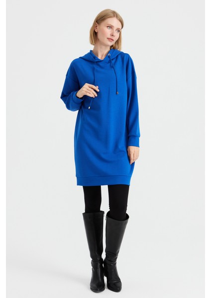 Kadın Kapüşonlu Sweat Elbise Saks