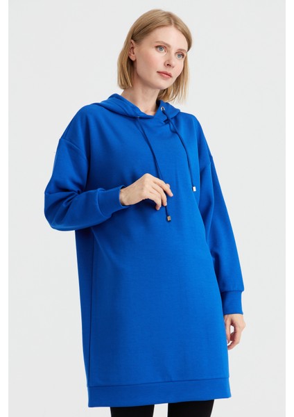 Kadın Kapüşonlu Sweat Elbise Saks