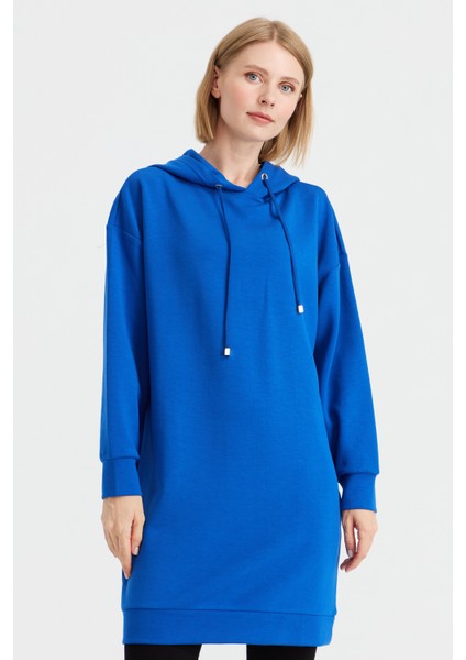 Kadın Kapüşonlu Sweat Elbise Saks