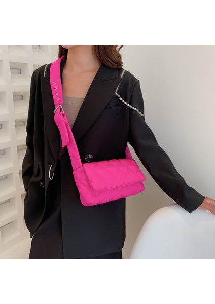 Siyah Moda Dokuma Pamuk Yastıklı Kadın Omuz Çantası Kış Naylon Yastıklı Kapitone Alışveriş Çantaları Kadın Örgü Çanta Crossbody Çanta (Yurt Dışından) fiyatları
