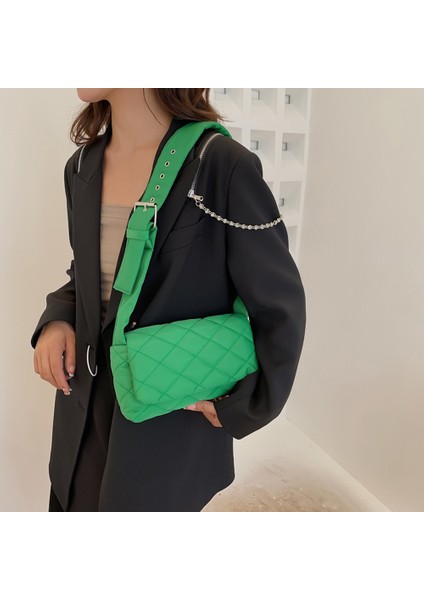 Siyah Moda Dokuma Pamuk Yastıklı Kadın Omuz Çantası Kış Naylon Yastıklı Kapitone Alışveriş Çantaları Kadın Örgü Çanta Crossbody Çanta (Yurt Dışından) indirimleri