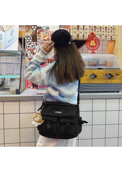 Siyah 31X26CM Kız Çanta Tuval Genç Omuz Çantaları Genç Kadın Haberci Çanta Bayanlar Casual Crossbody Çanta Kılıfı Çanta Öğrenci Çantaları (Yurt Dışından) indirimleri