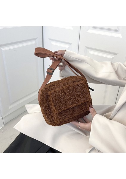 Auburn Kore Peluş Kumaş Kadın Omuz Crossbody Çanta Küçük Moda Kuzu Yünü Kabarık Kürk Kış Kadın Çantası Tasarımcı Çanta 2022 (Yurt Dışından)