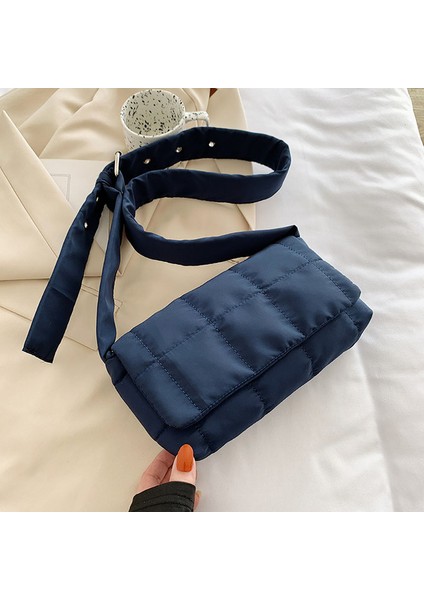 Koyu Mavi Uzay Yastıklı Pamuk Tote Çanta Tasarımcısı Kapitone Kadın Omuz Crossbody Çanta Lüks Kadın Aşağı Çanta Küçük Tote Çanta Bolsas (Yurt Dışından)