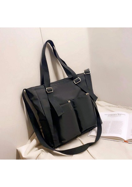 Siyah Sarkık Kadın Çantası Shopper Basit Moda Fermuar Çanta Naylon Su Geçirmez Katı Crossbody Kadınlar Için Büyük Kapasiteli Tote Omuz Çantaları (Yurt Dışından)