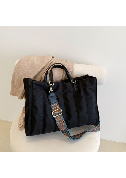 Siyah Kadın Üst Saplı Çanta Moda Büyük Kapasiteli Naylon Yastıklı Crossbody Çanta Düz Renk Kadın Seyahat Bez Çantalar Bayanlar Omuz Çantası (Yurt Dışından) fiyatları