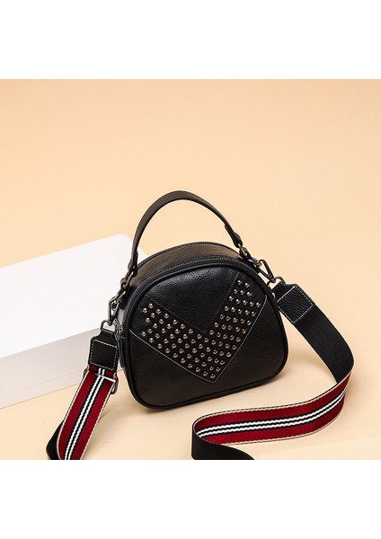 Siyah 100% Dana Kadın Çanta Moda Kadın Çanta Lüks Hakiki Deri Perçin Kadın Messenger Tote Çanta Marka Bayanlar Omuz Çantası (Yurt Dışından) modelleri