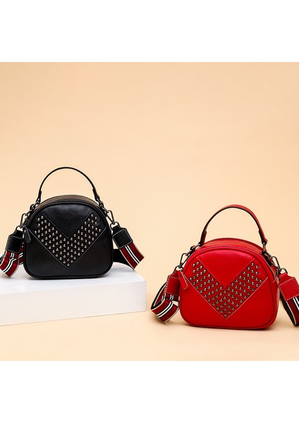 Siyah 100% Dana Kadın Çanta Moda Kadın Çanta Lüks Hakiki Deri Perçin Kadın Messenger Tote Çanta Marka Bayanlar Omuz Çantası (Yurt Dışından) fırsatları