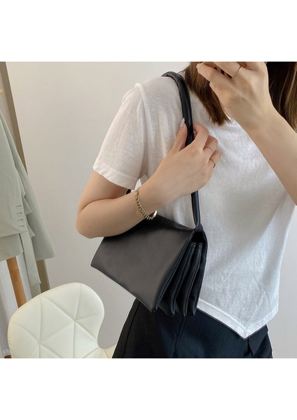 Siyah Vintage Koltukaltı Omuz Çantası Kadın Yumuşak Deri Çanta Manşonlar Moda Çok Katmanlı Cep Mini Çanta ve Çanta Bayan Kılıf (Yurt Dışından) fırsatları