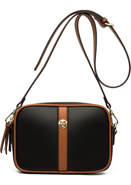 Siyah Hakiki Deri Bayan Crossbody Çanta Kadın Rahat Omuz Messenger Çanta Kadınlar Için Lüks Çanta Moda Çift Fermuar Cüzdan (Yurt Dışından)