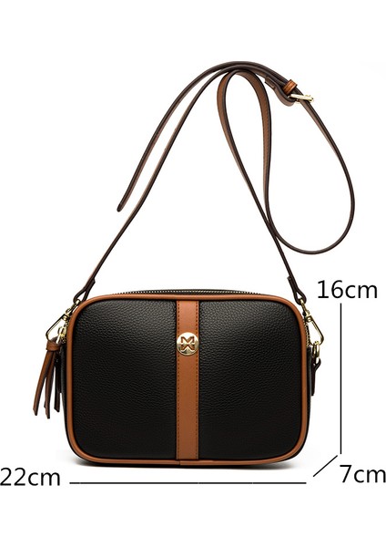 Siyah Hakiki Deri Bayan Crossbody Çanta Kadın Rahat Omuz Messenger Çanta Kadınlar Için Lüks Çanta Moda Çift Fermuar Cüzdan (Yurt Dışından) indirimleri