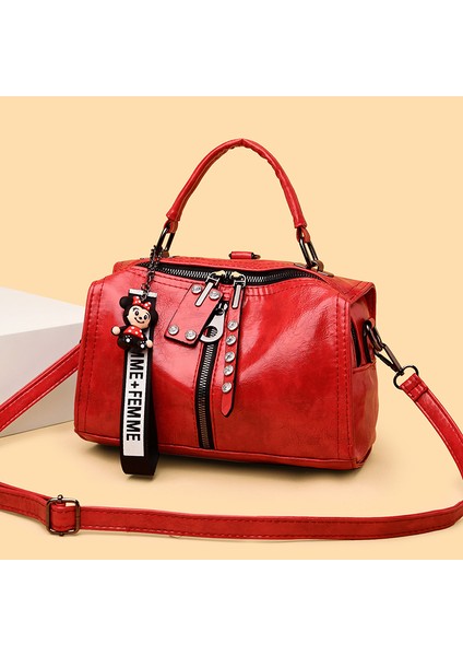 Kırmızı 2021 Yeni Moda Işlevli Kadın Çanta Yüksek Kaliteli Deri Kadın Omuz Çantaları Tasarımcı Perçin Kadın Messenger Tote Çanta (Yurt Dışından) indirimleri