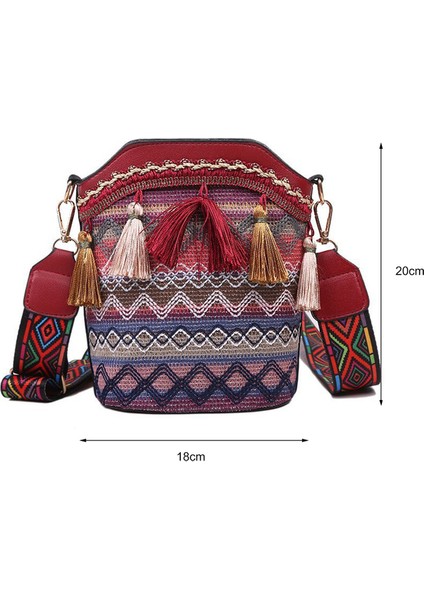 Püskül Saçaklı Tote Çanta Crossbody Omuz Çantası Geniş Kayış Lüks Tasarımcı Çanta ile Kırmızı Bohem Örgü Kova Crossbody Çanta (Yurt Dışından)