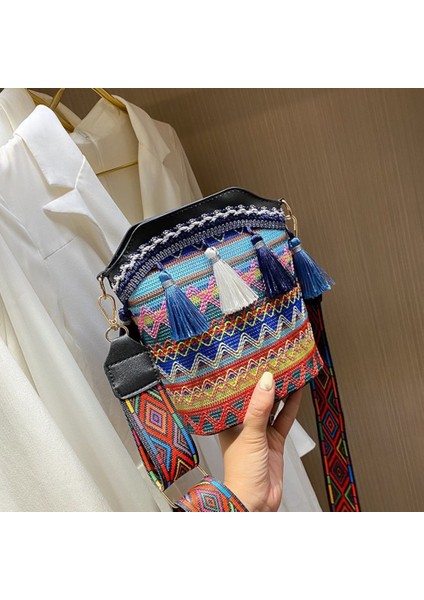 Püskül Saçaklı Tote Çanta Crossbody Omuz Çantası Geniş Kayış Lüks Tasarımcı Çanta ile Kırmızı Bohem Örgü Kova Crossbody Çanta (Yurt Dışından) fiyatları