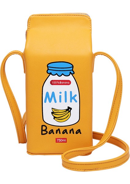Siyah Yaratıcı Omuz Crossbody Çanta Muz Süt Kutusu Deri Telefon Omuz Cüzdan Karikatür Baskılı Tasarımcı Küçük Kadın (Yurt Dışından) fiyatları