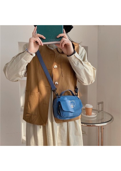 Siyah Küçük Kadın Tuval Omuz Çantaları Kore Karikatür Baskı Moda Mini Bez Çanta Telefon Sevimli Kız 2023 Çanta Için Crossbody Çanta (Yurt Dışından) fırsatları