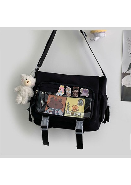 Siyah Kolye ile Su Geçirmez Naylon Kadınlar Için Crossbody Çanta Düz Renk Omuz Çantaları Büyük Kapasiteli Gençlik Moda Çanta Messenger Okul Çantası (Yurt Dışından)