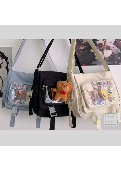 Siyah Kolye ile Su Geçirmez Naylon Kadınlar Için Crossbody Çanta Düz Renk Omuz Çantaları Büyük Kapasiteli Gençlik Moda Çanta Messenger Okul Çantası (Yurt Dışından) modelleri