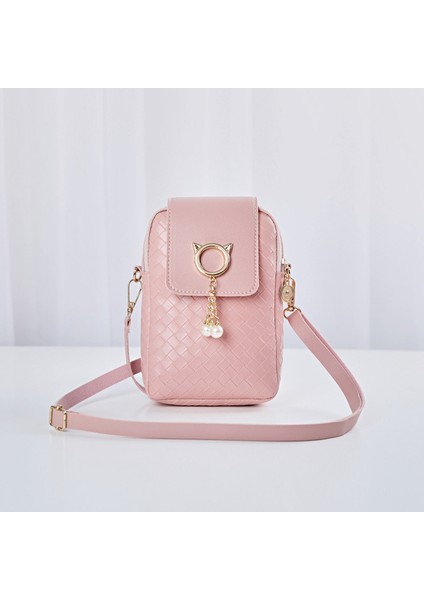 Pembe 2023 Ilkbahar Yaz Mini Çapraz Vücut Cep Telefonu Omuz Çantası Dokuma Inci Püskül Kapak Tarzı Kadın Çantası Omuz Çapraz Çanta (Yurt Dışından)