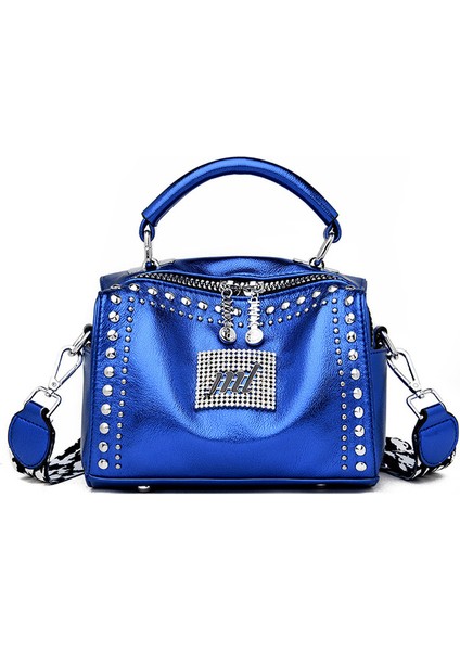 Mavi Marka Kadın Deri Çanta Moda Perçin Kadın Çantası Siyah Bayanlar Için Yüksek Kapasiteli Crossbody Çanta 2020 Yeni Lüks Omuz Çantası (Yurt Dışından)