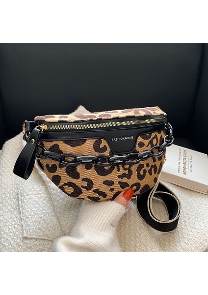 Kahverengi Kadın Çantası Rahat Tatil Crossbody Göğüs Çanta Leopar Desen Fermuarlı Bel Çantaları Marka Yarım Ay Lüks Kadın Fanny Paketi (Yurt Dışından)