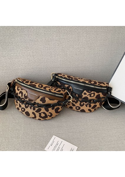Kahverengi Kadın Çantası Rahat Tatil Crossbody Göğüs Çanta Leopar Desen Fermuarlı Bel Çantaları Marka Yarım Ay Lüks Kadın Fanny Paketi (Yurt Dışından)