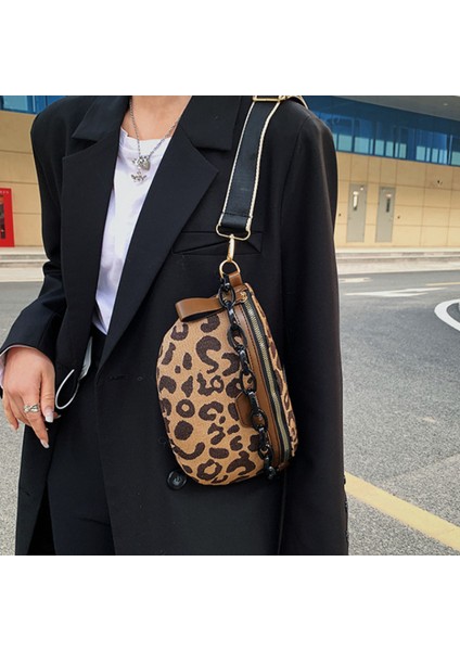 Kahverengi Kadın Çantası Rahat Tatil Crossbody Göğüs Çanta Leopar Desen Fermuarlı Bel Çantaları Marka Yarım Ay Lüks Kadın Fanny Paketi (Yurt Dışından)