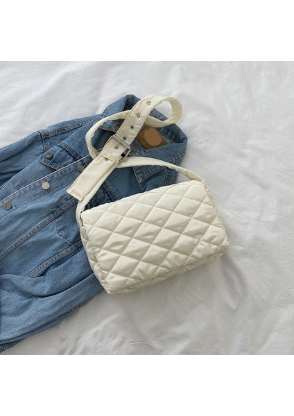 Beyaz Eşkenar Dörtgen Fermuar Moda Kadın Omuz Çantası Kapitone Pamuklu Crossbody Çanta Eşkenar Dörtgen Flap Çanta Lüks Tasarımcı Tote Çanta Seyahat Alışveriş Için Çanta (Yurt Dışından)