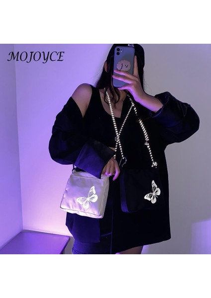 Siyah Casual Streetwear Crossbody Çanta Kadın Kelebek Yansıtıcı Küçük Omuz Çantaları Moda Aydınlık Kelebek Messenger Çanta Yeni (Yurt Dışından) fırsatları
