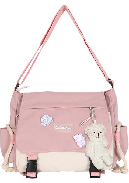 Pembe 33X24 cm Kız Çanta Tuval Genç Omuz Çantaları Genç Kadın Haberci Çanta Bayanlar Rahat Crossbody Çanta Kılıfı Çanta Öğrenci Çantaları (Yurt Dışından)