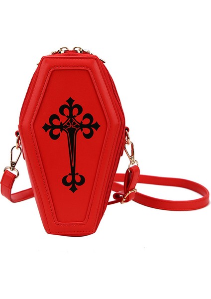 Kırmızı Gotik Messenger Kılıfı Tabut Şekli Moda Omuz Çantaları Pu Deri Omuz Çantası Çapraz Cadılar Bayramı Tema Partisi Için (Yurt Dışından)