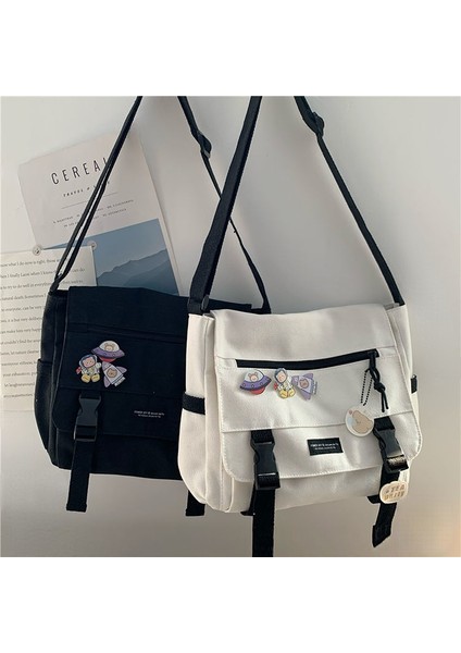 Siyah Rozet Ayı) Japon Harajuku Çok Yönlü Tuval Kadın Postacı Çantası Düz Renk Çevirme Rahat Çanta Omuzdan Askili Çanta Genç Kız Crossbody Çanta (Yurt Dışından) fiyatları