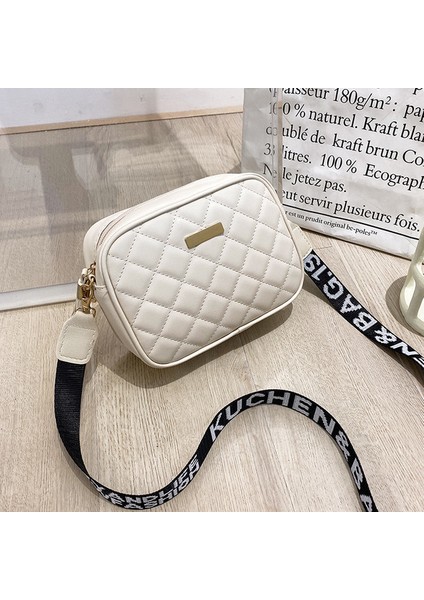 Beyaz Rhombic Küçük Kare Çanta 2022 Yeni Popüler Omuz Çantası Kadın Düz Renk Pu Deri Mini Fermuar Çanta Kadın Crossbody Çanta (Yurt Dışından)