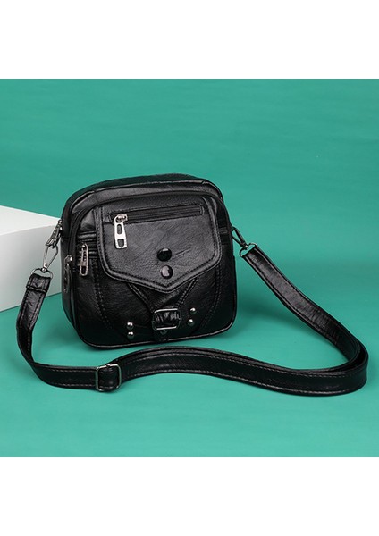 Siyah Retro Pu Deri Kadın Crossbody Çanta Küçük Fanny Paketi Düz Renk Bel Paketi Anti-Hırsızlık Fermuar Çanta Rahat Kadın Omuz Çantası (Yurt Dışından)