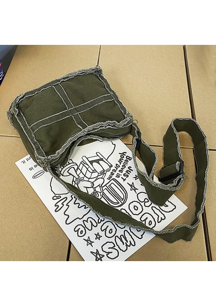 Retro Yeşil Kanvas Crossbody Çanta Yumuşak Edebi Öğrenciler Kitap Çantası Eski Rahat Ayarlanabilir Askı Kişilik Omuz Çantası Açık Spor Çantaları (Yurt Dışından)