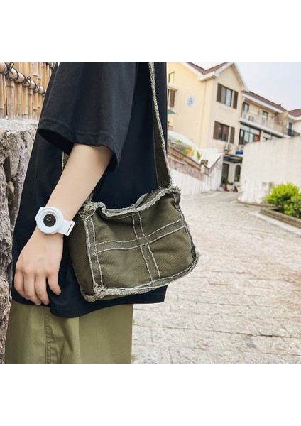 Retro Yeşil Kanvas Crossbody Çanta Yumuşak Edebi Öğrenciler Kitap Çantası Eski Rahat Ayarlanabilir Askı Kişilik Omuz Çantası Açık Spor Çantaları (Yurt Dışından) modelleri
