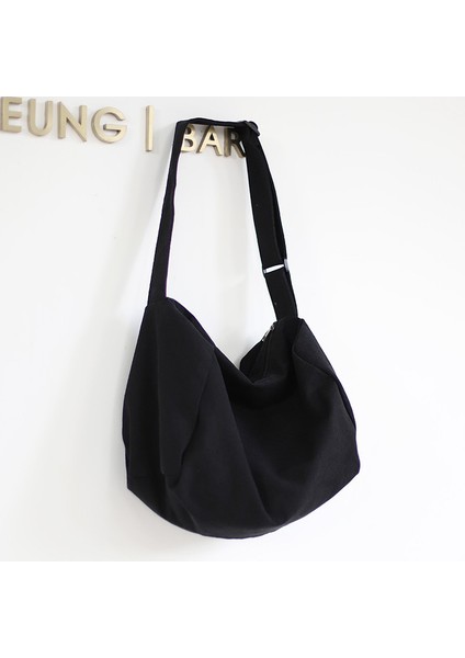 Kaliteli Siyah Kadın Kanvas Omuz Çantası Rahat Pamuklu Kumaş Crossbody Çanta Katı Fermuar Çanta Alışveriş Çantası Tote Öğrenci Eko Basit Kitap Çantaları (Yurt Dışından)
