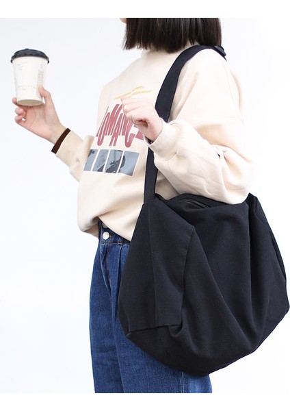 Kaliteli Siyah Kadın Kanvas Omuz Çantası Rahat Pamuklu Kumaş Crossbody Çanta Katı Fermuar Çanta Alışveriş Çantası Tote Öğrenci Eko Basit Kitap Çantaları (Yurt Dışından) fiyatları