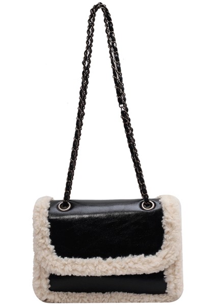 Siyah Moda Kadınlar Kış Taklit Kürk Kuzu Yünü Omuz Crossbody Çanta Retro Deri Çanta Bayan Çanta Kadın Alışveriş Tote Çanta Çanta (Yurt Dışından)