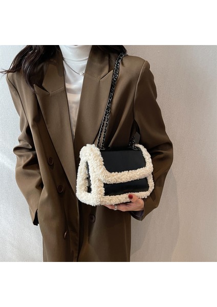 Siyah Moda Kadınlar Kış Taklit Kürk Kuzu Yünü Omuz Crossbody Çanta Retro Deri Çanta Bayan Çanta Kadın Alışveriş Tote Çanta Çanta (Yurt Dışından) modelleri
