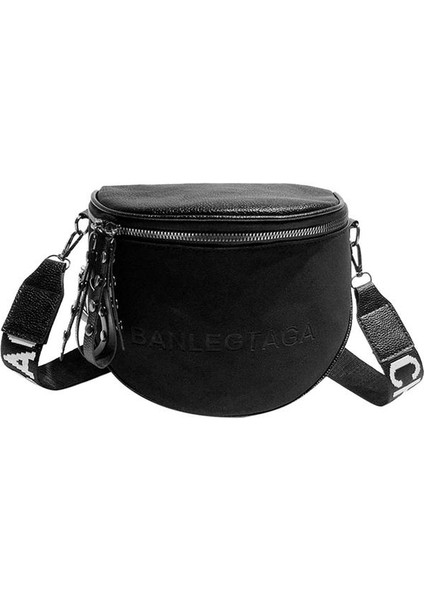 Siyah Moda Kadınlar Için Crossbody Çanta Pu Deri Messenger Omuz Eyer Çanta Bayan Yarım Daire Fermuarlı Para Çanta Сумка Женская (Yurt Dışından)