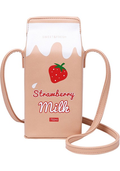 Çilek Süt Kawaii Çanta Kadın Karikatür Süt Kutusu Omuz Çantası Telefon Çantası Kız Sevimli Deri Crossbody Çanta Madeni Para Çantaları Çanta Bolsa Feminina (Yurt Dışından)