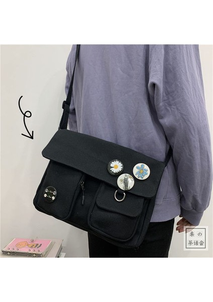 Siyah Xierya Kadın Kanvas Messenger Çanta Gençlik Bayanlar Moda Omuz Çantası Öğrenci Büyük Kapasiteli Kadın Crossbody Çanta Kadın Paket (Yurt Dışından) fiyatları