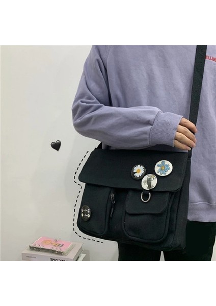 Siyah Xierya Kadın Kanvas Messenger Çanta Gençlik Bayanlar Moda Omuz Çantası Öğrenci Büyük Kapasiteli Kadın Crossbody Çanta Kadın Paket (Yurt Dışından) modelleri