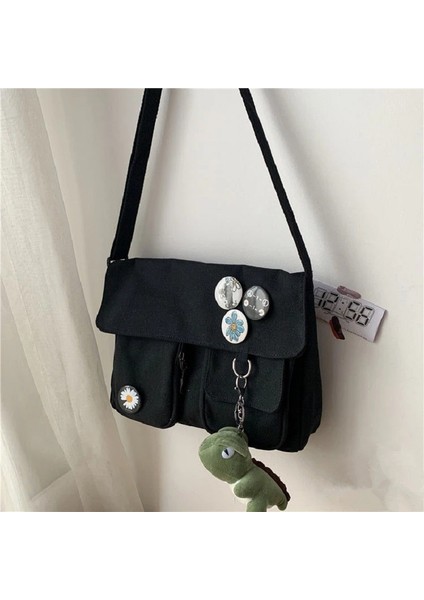 Siyah Xierya Kadın Kanvas Messenger Çanta Gençlik Bayanlar Moda Omuz Çantası Öğrenci Büyük Kapasiteli Kadın Crossbody Çanta Kadın Paket (Yurt Dışından) fırsatları