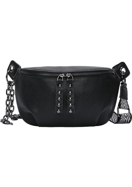 Siyah Yeni 100% Hakiki Deri Kadın Bel Çantaları Lüks Marka Omuz Çantaları Zincir Kemer Crossbody Moda Ilk Katman Dana Kadın Çantası (Yurt Dışından)