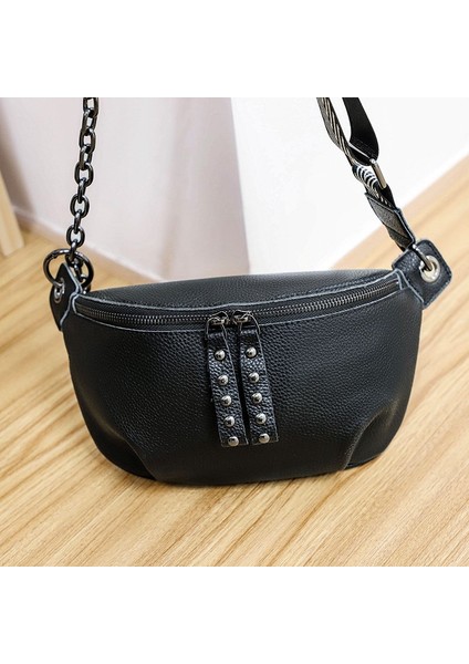 Siyah Yeni 100% Hakiki Deri Kadın Bel Çantaları Lüks Marka Omuz Çantaları Zincir Kemer Crossbody Moda Ilk Katman Dana Kadın Çantası (Yurt Dışından) modelleri