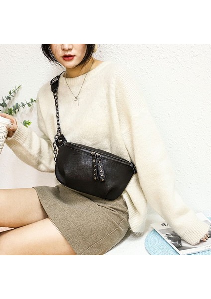 Siyah Yeni 100% Hakiki Deri Kadın Bel Çantaları Lüks Marka Omuz Çantaları Zincir Kemer Crossbody Moda Ilk Katman Dana Kadın Çantası (Yurt Dışından) fırsatları