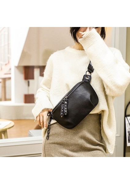 Siyah Yeni 100% Hakiki Deri Kadın Bel Çantaları Lüks Marka Omuz Çantaları Zincir Kemer Crossbody Moda Ilk Katman Dana Kadın Çantası (Yurt Dışından) indirimleri